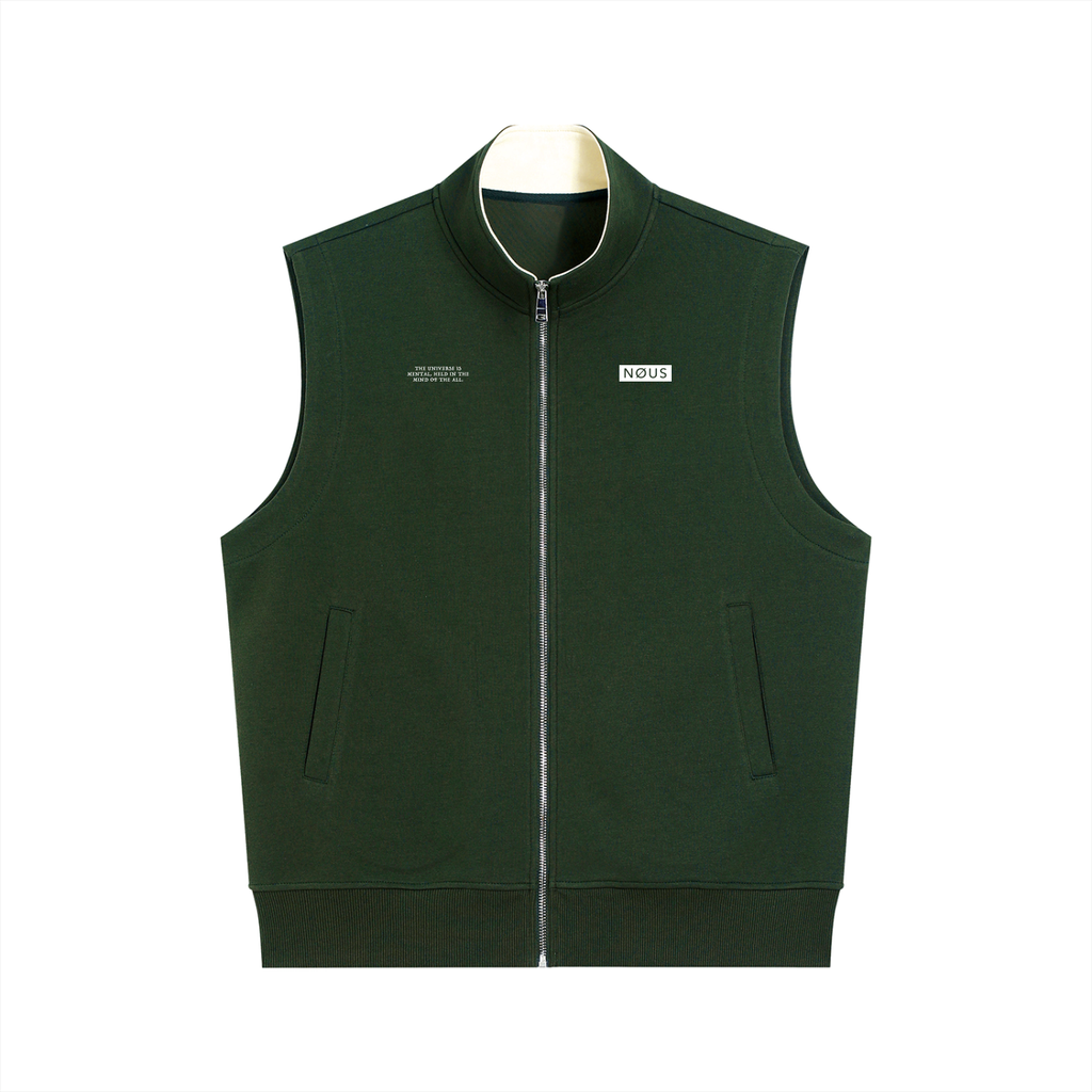 Green vest with a brand logo on a white background
