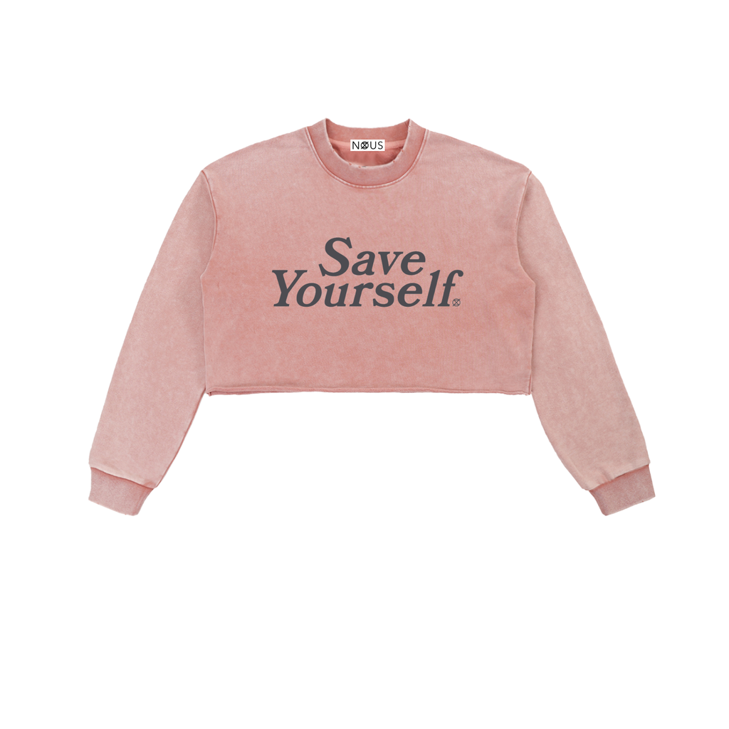 Save Yourself ICØN - Women's Acid Washed Cropped Sweatshirt