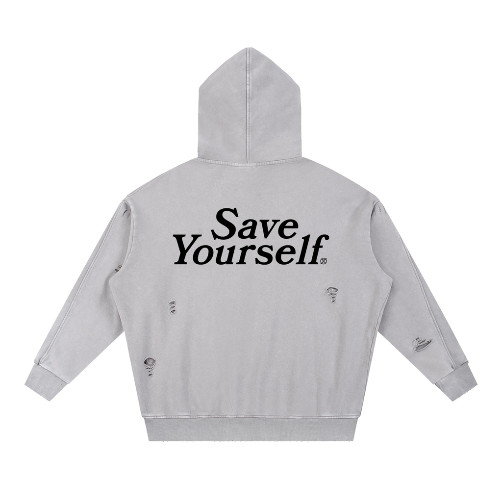 NØUS-Society,Save-Yourself,Distressed-Hoodie,Acid-Washed,Oversized-fit,Year-Zero-Collection,2026-Collection,Spring-Sumer,Fall-Winter