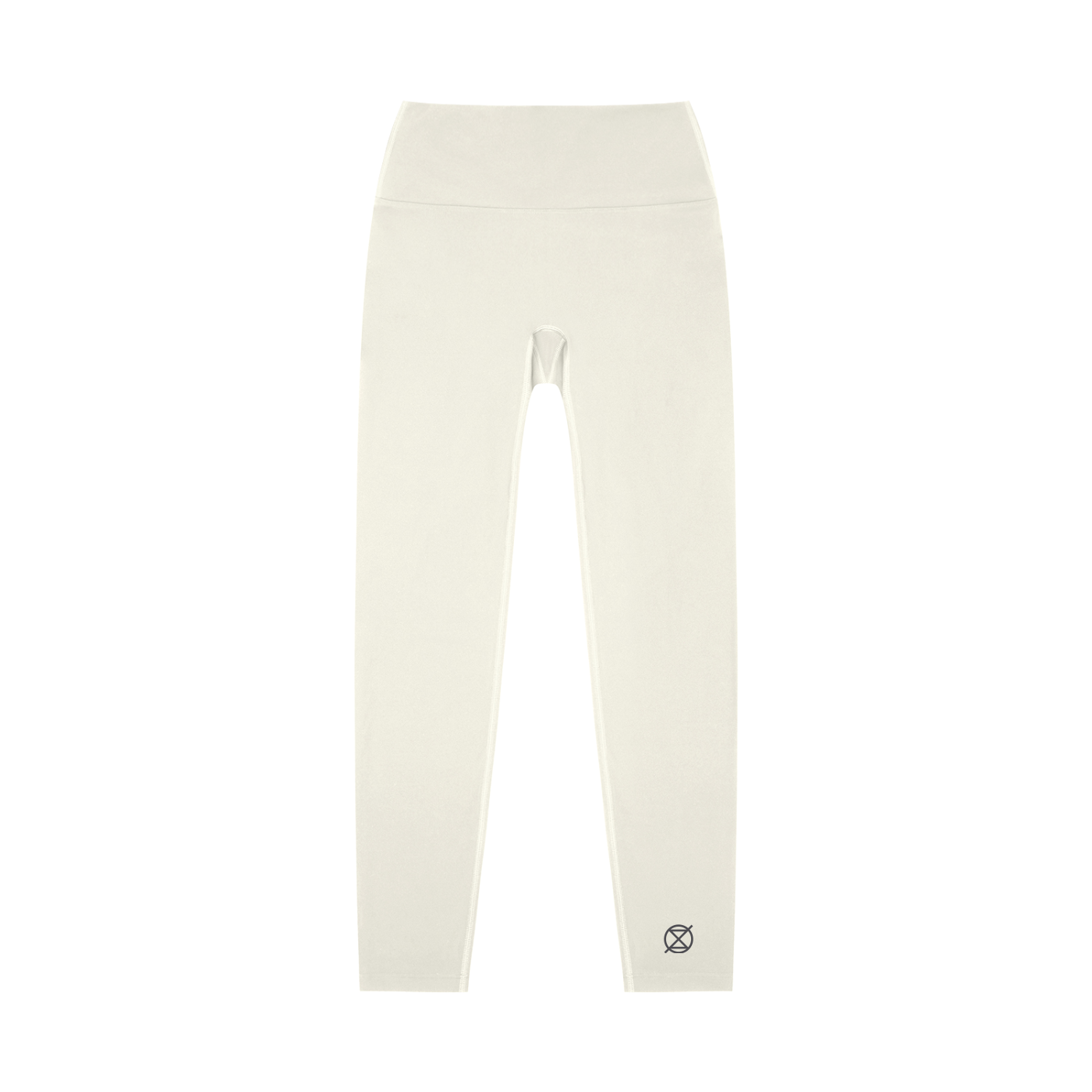 White leggings with a brand logo on a white background