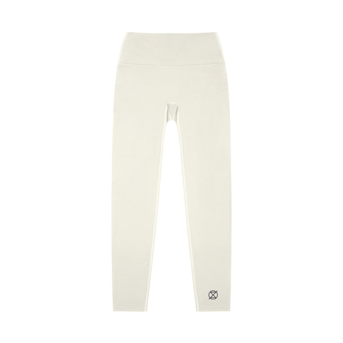White leggings with a brand logo on a white background