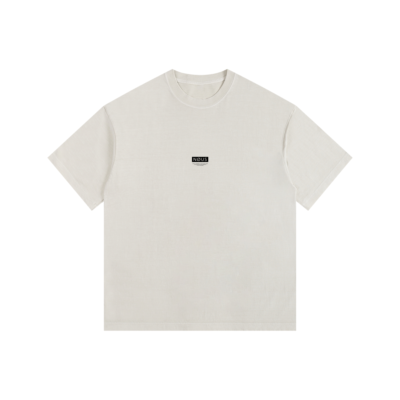 Beige t-shirt with text 'Don't Think About It Too Much' on a white background