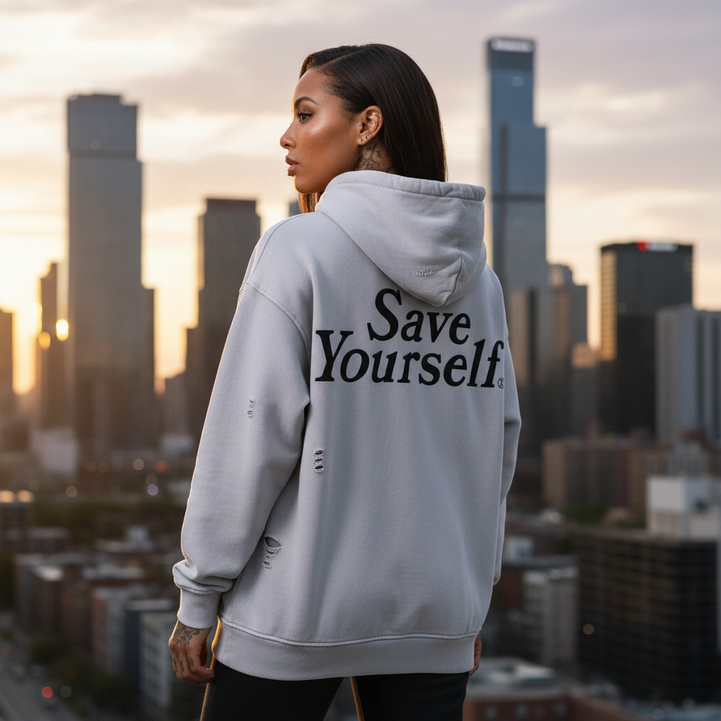 ICØN - Save Yourself - Distressed Panel Pocket Hoodie