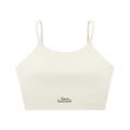 Beige crop top with 'Save Yourself' text on a white background