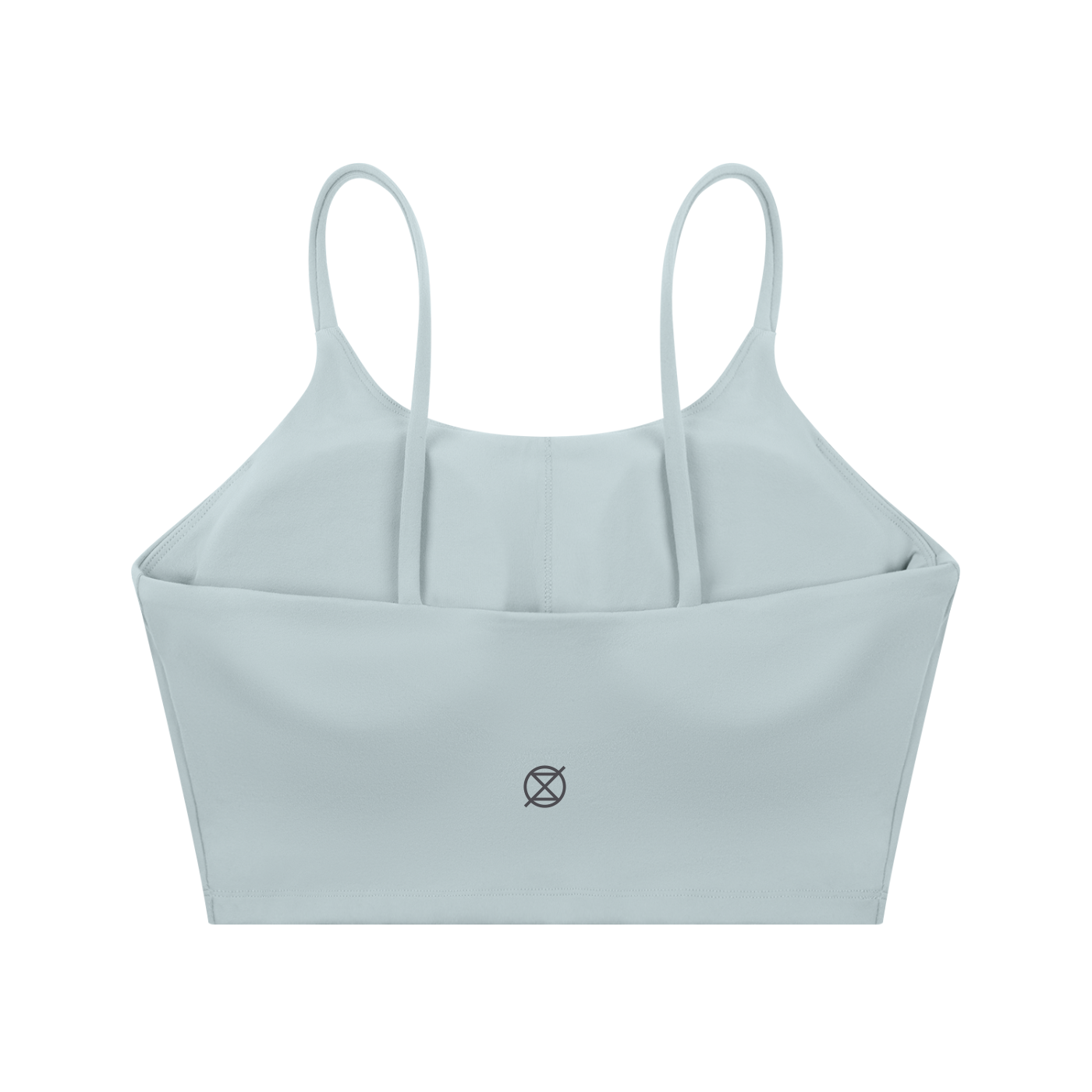 Light blue sports bra with thin straps on a white background