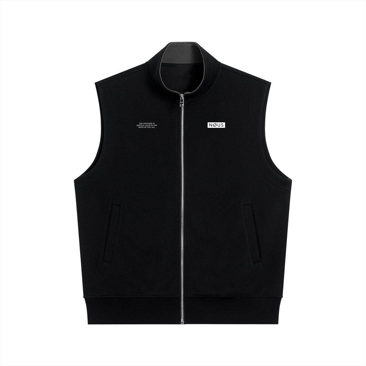 Black vest with a logo on a white background