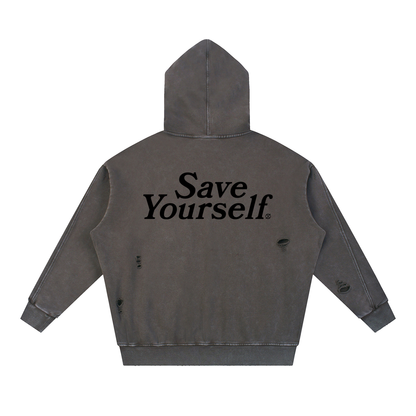 NØUS-Society,Save-Yourself,Distressed-Hoodie,Acid-Washed,Oversized-fit,Year-Zero-Collection,2026-Collection,Spring-Sumer,Fall-Winter