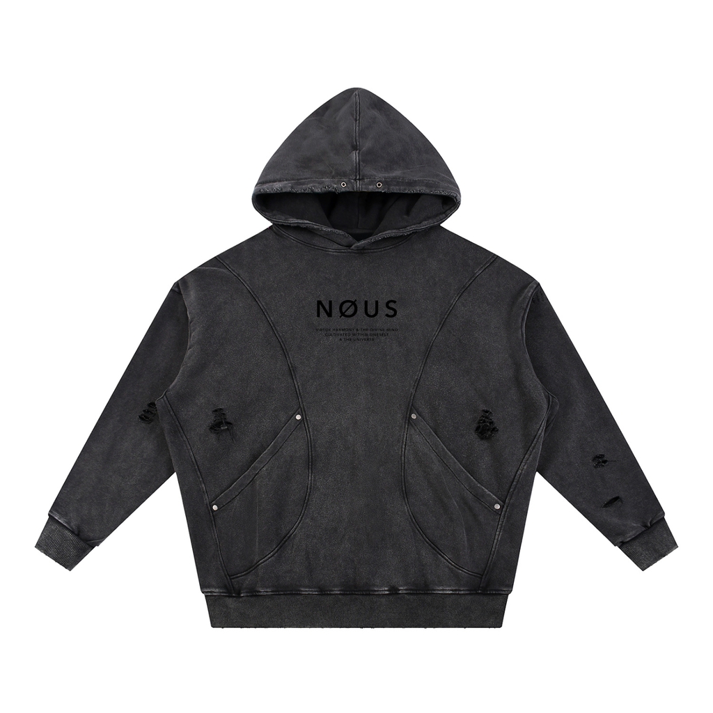 NØUS-Society,Save-Yourself,Distressed-Hoodie,Acid-Washed,Oversized-fit,Year-Zero-Collection,2026-Collection,Spring-Sumer,Fall-Winter